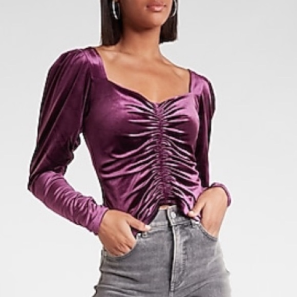 Express Purple velvet longsleeve top with slightly puffed sleeves - Picture 3 of 11